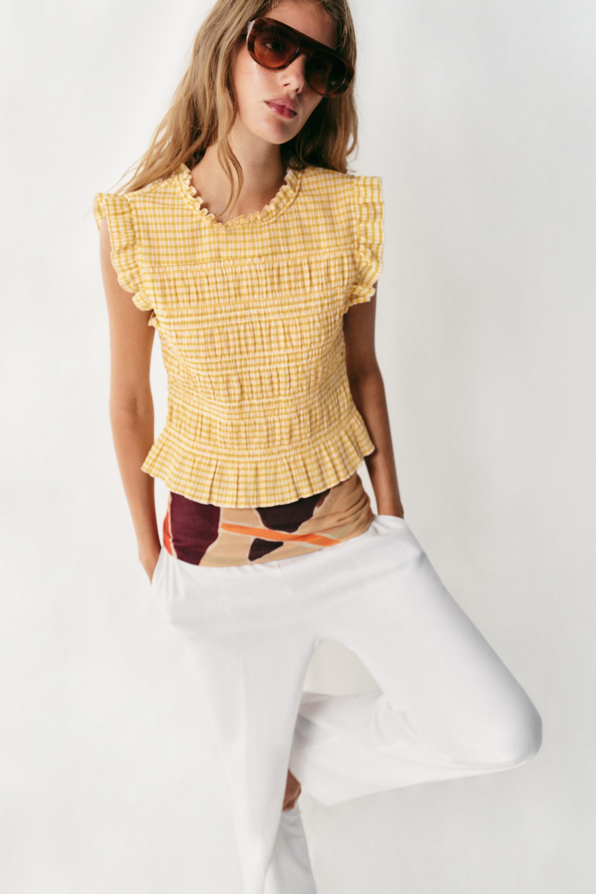 GINGHAM SMOCKED TOP | Zara US