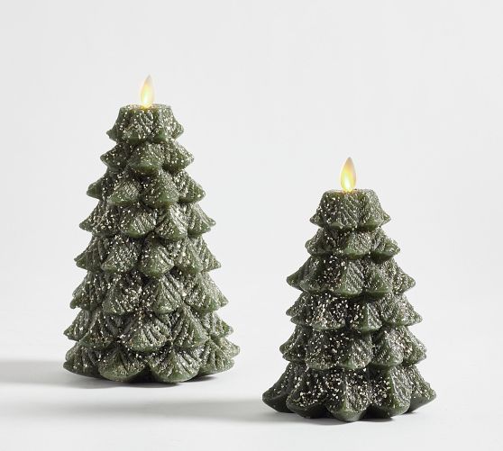 Premium Flickering Flameless Tree Candle - Glittery Green | Pottery Barn (US)