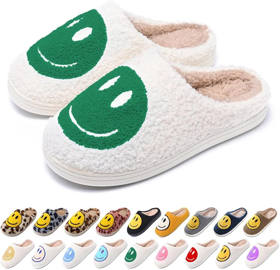 Women's Men's Retro Preppy Happy Face Slippers Comfy Warm Plush Slip-On House Slipper for Winter ... | Amazon (US)