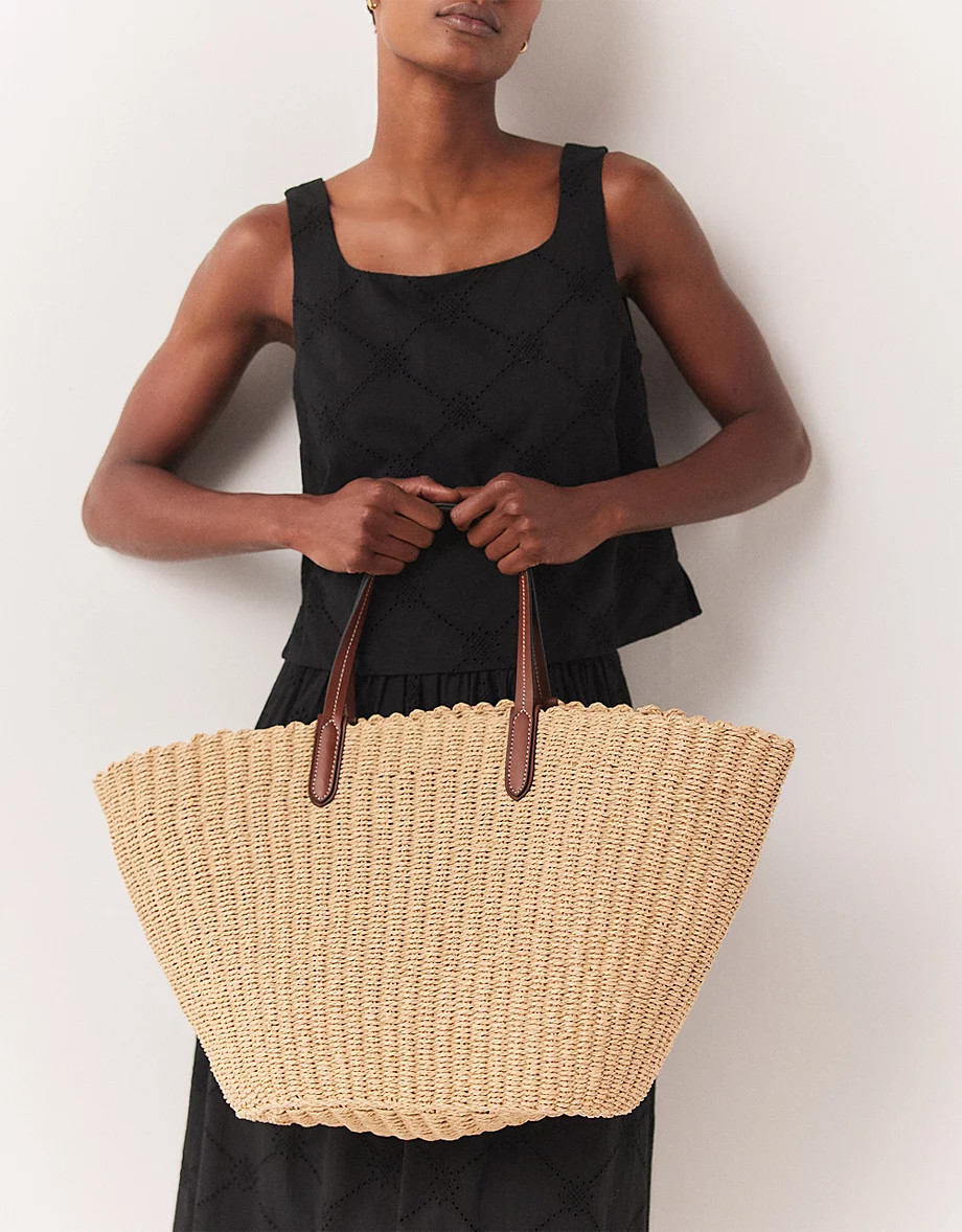 Leather Trim Straw Basket Tote Bag | The White Company (UK)