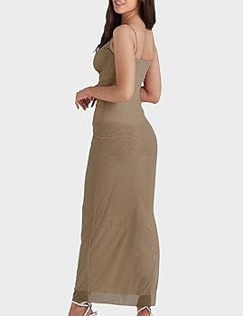 Women's Mesh Double Layer Dresses Lace Trim Maxi Elegant Party Bodycon Dress Slim Fit Back Slit L... | Amazon (US)