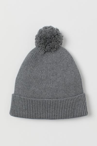 Soft, rib-knit hat with a pompom at top and foldover cuff. | H&M (US + CA)