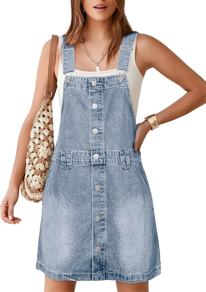Glamaker Women's Denim Overall Dress Jean Sleeveless 2025 Mini Pinafore Shorts Jumper Button Dres... | Amazon (US)