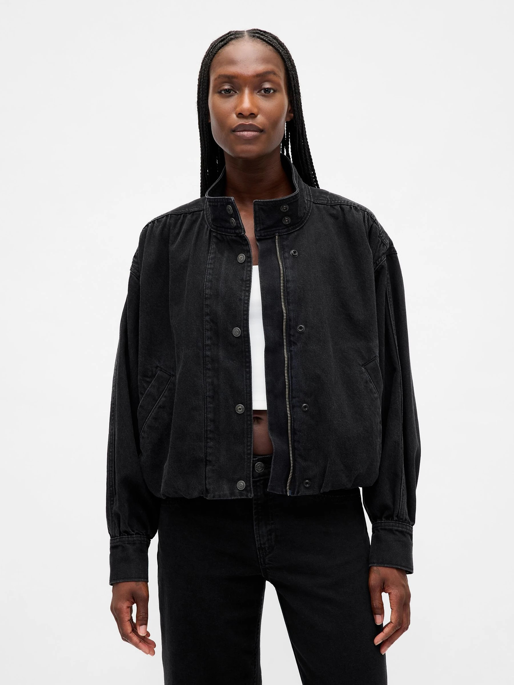 Gap Black Denim Bubble Jacket | GAP UK