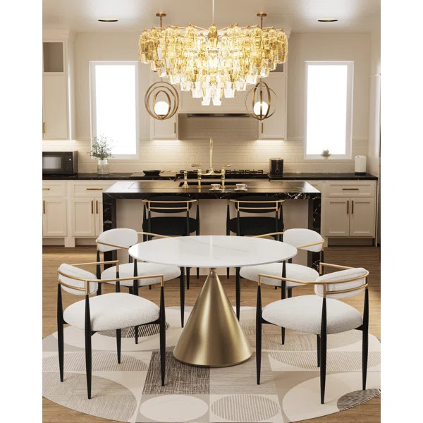 47" Round Faux Marble Dining Set with 4 Dining Arm Chairs for Kitchen, Dining Room | Wayfair North America