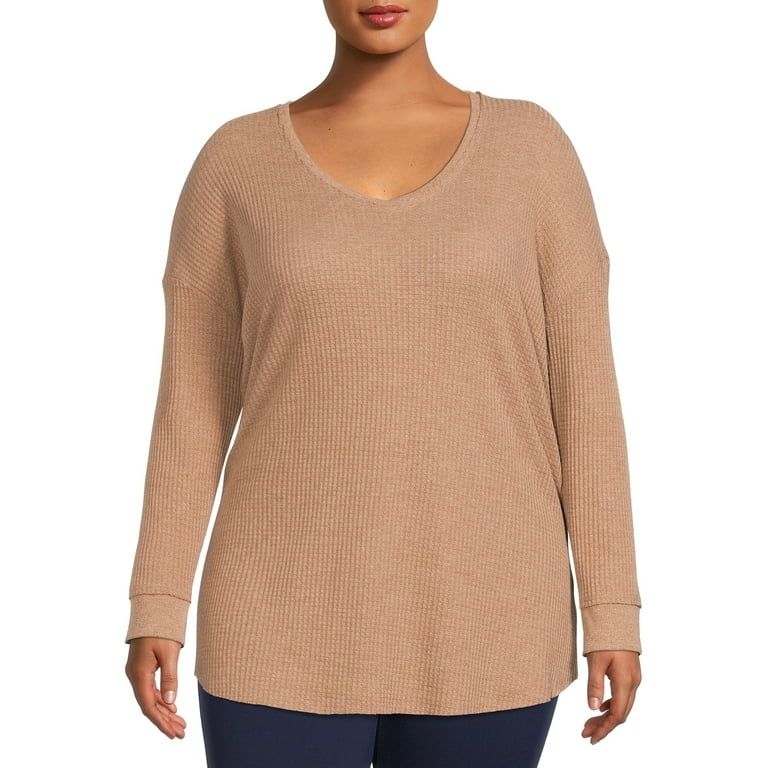 Terra & Sky Women's Plus Size V-Neck Waffle Knit Tunic - Walmart.com | Walmart (US)