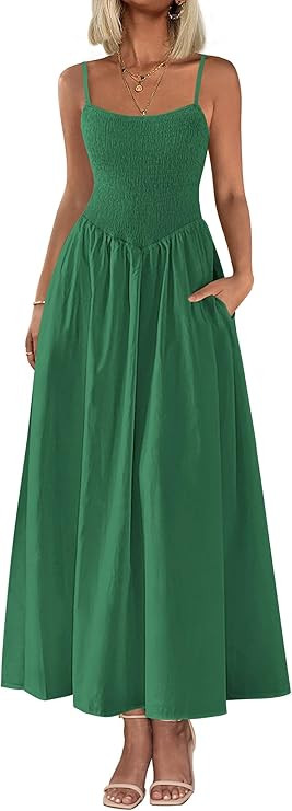 PRETTYGARDEN Women's Smocked Maxi Dresses 2025 Summer Beach Sundress Casual Spaghetti Strap Swing... | Amazon (US)