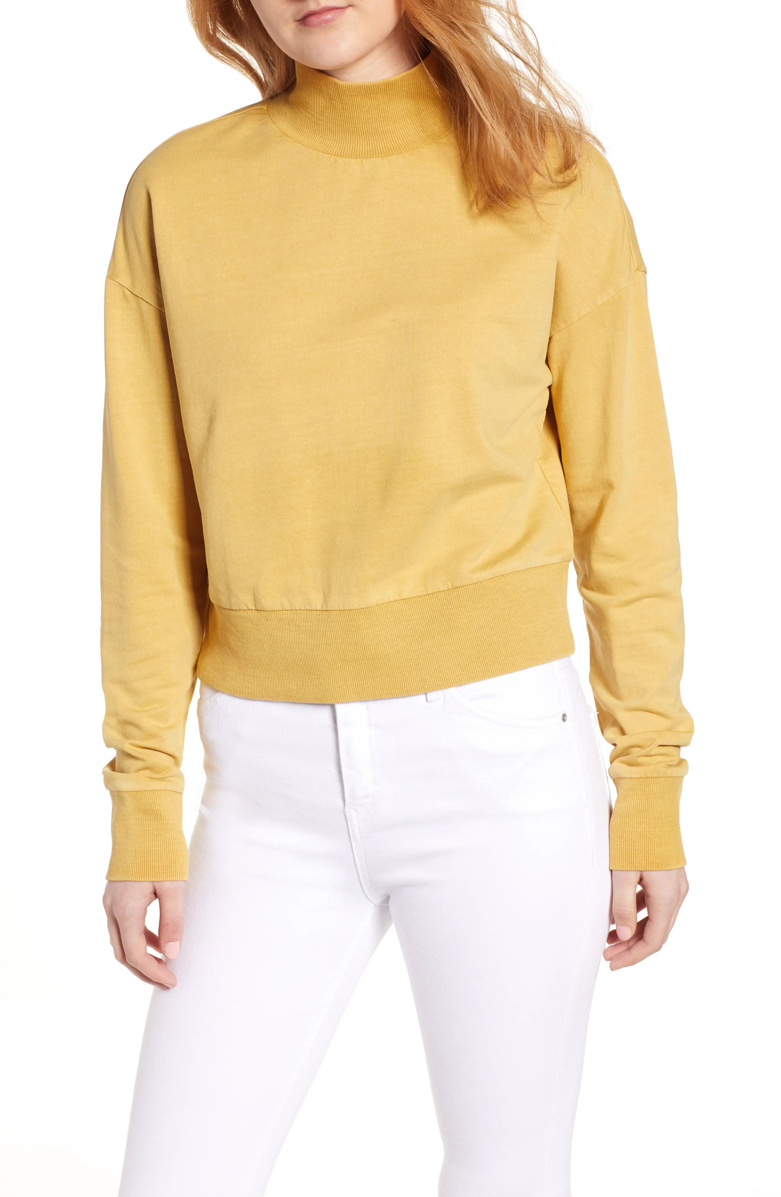 Women's Bp. Washed Mock Neck Sweatshirt, Size XX-Small - Yellow | Nordstrom