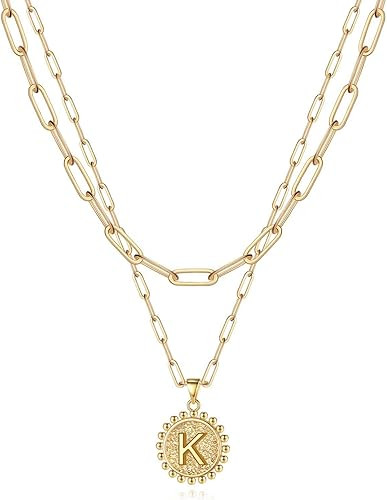 Yoosteel Gold Initial Necklaces for Women Girls, 14K Gold Plated Dainty Layering Paperclip Link C... | Amazon (US)