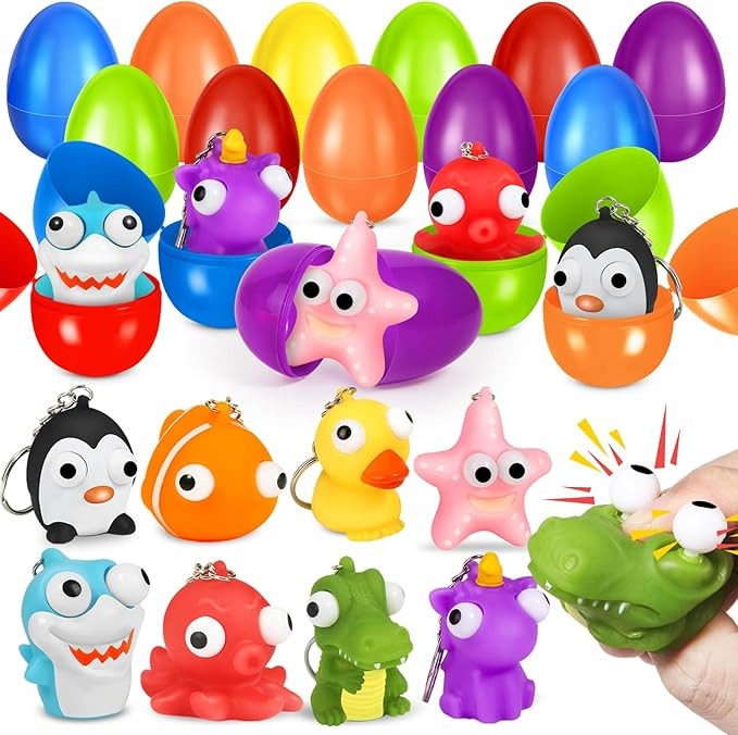 Letapapa 24 Pcs Easter Eggs Filled with Eye Popping Keychain, Squeeze Fidget Toys for Toddler Eas... | Amazon (US)