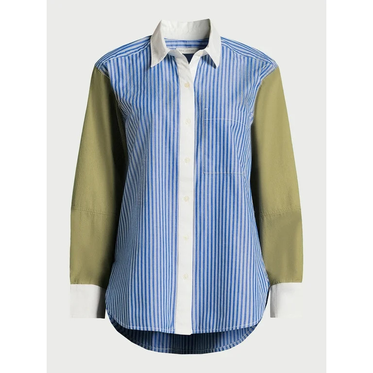 Free Assembly Women's Button Front Boxy Tunic Shirt with Long Sleeves, Sizes XS-XXL | Walmart (US)