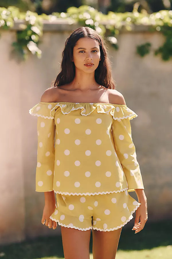 100% Cotton Polka Dot Off-The-Shoulder Top | Anthropologie (US)