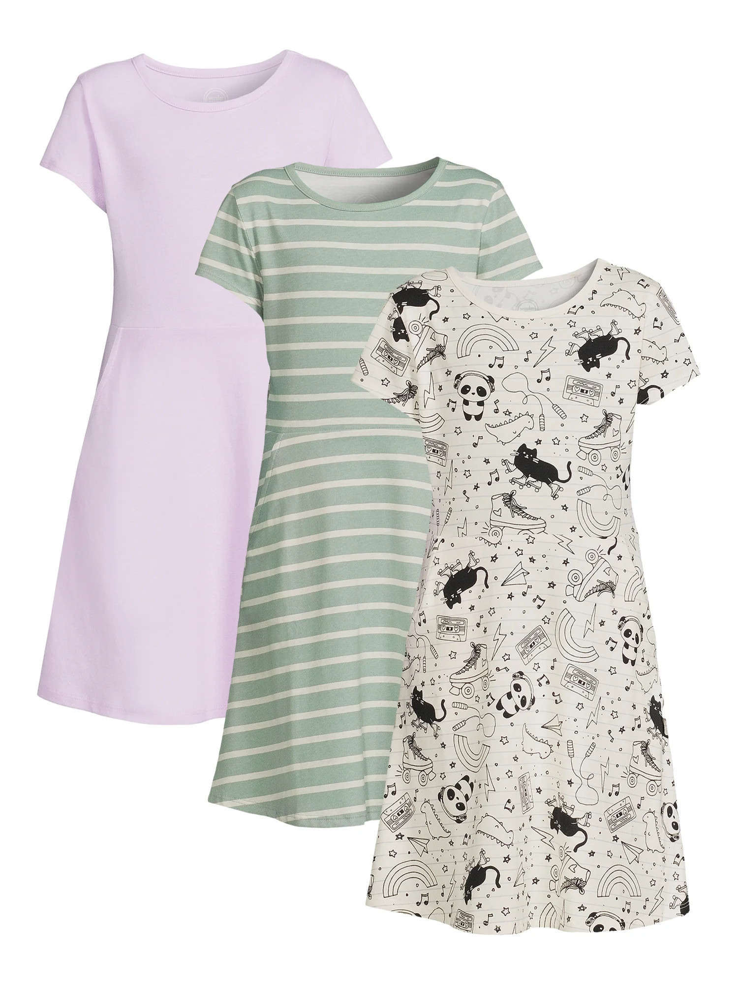 Wonder Nation Girls Short Sleeve Play Dress, 3-Pack, Sizes 4-18 & Plus | Walmart (US)