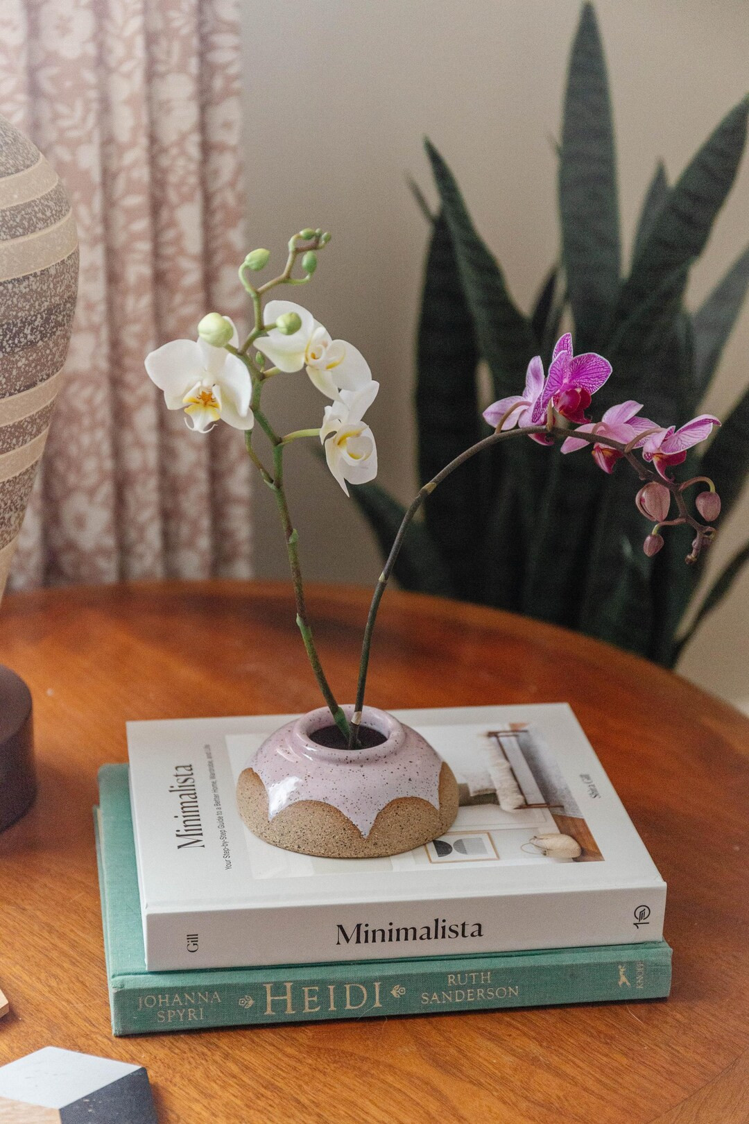 Handmade Speckled Ceramic Ikebana Vase: Scalloped Glaze Design, Metal Flower Frog | Etsy (US)
