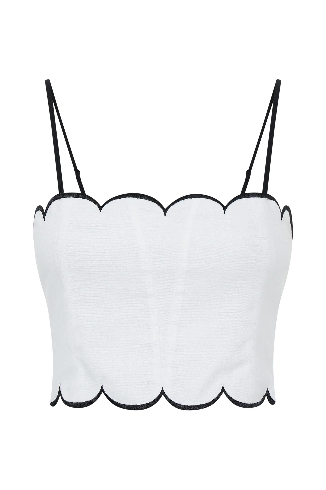 Alessio Scalloped Linen Top - Ivory | MESHKI US