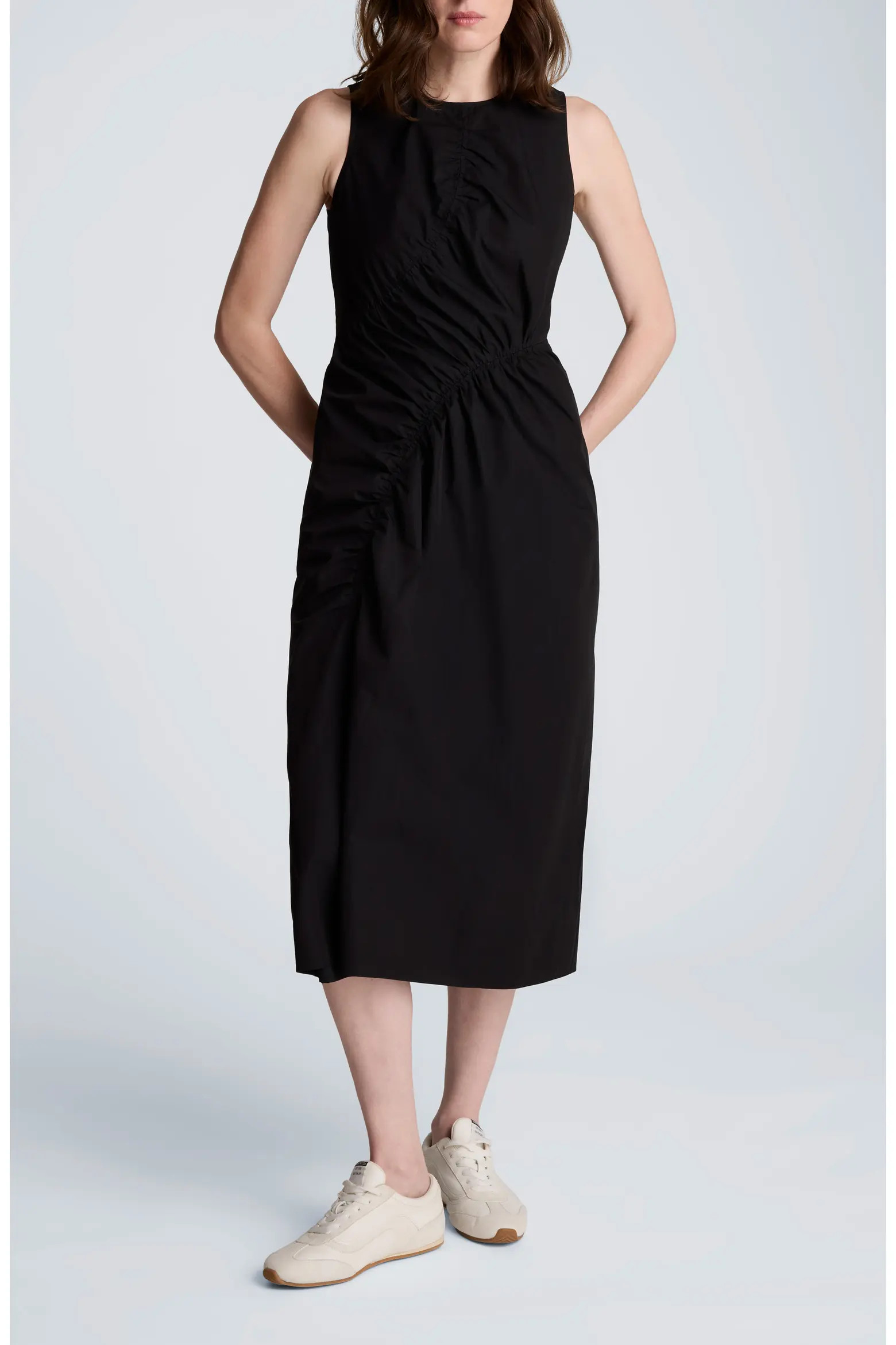 Asymmetric Ruched Cotton Blend Midi Dress (Women) | Nordstrom | Nordstrom