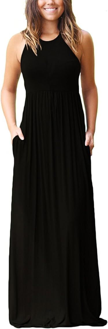 GRECERELLE Women's Fashion Summer Sleeveless Racerback Loose Plain Maxi Dresses Casual Long Dresses  | Amazon (US)