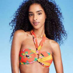 Women's Ring-Front Halter Bandeau Bikini Top - Shade & Shore™ Multi Tropical Print | Target