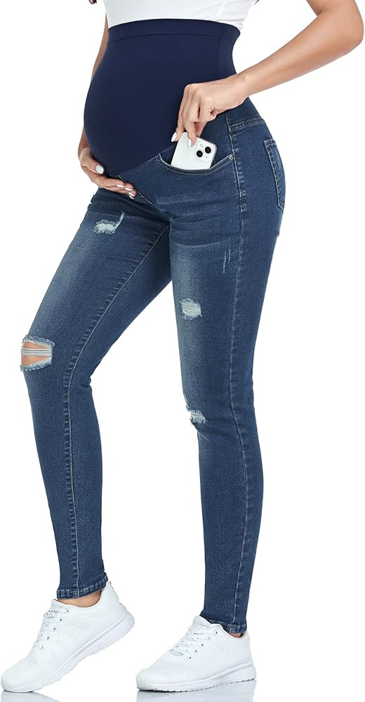 PACBREEZE Women's Maternity Jeans Over Belly Skinny Stretchy Denim Pants Comfy Slim Pregnancy Pan... | Amazon (US)