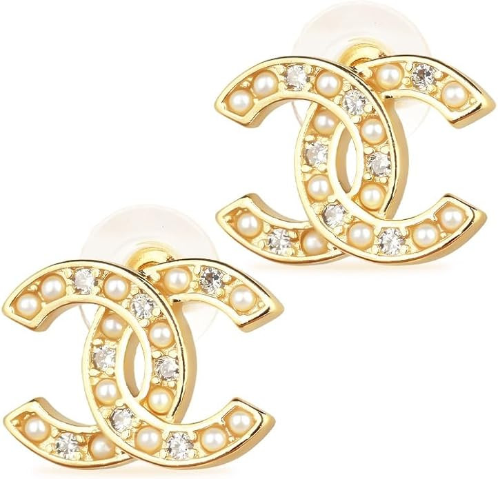 18K Gold-Plated Pearl Crystal Stud Earrings for Women, Fashionable Luxury Everyday Accessories, S... | Amazon (US)