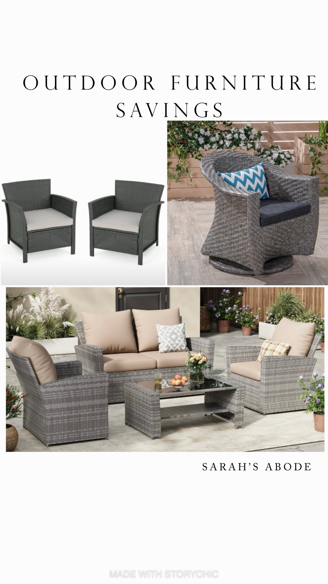 Savings on outdoor patio furniture!! Beautiful sets that last through any type of weather! 

Gray rattan. Wicker. Weatherproof. Weather resistant. Outdoor rocking chair. Side chair  

#LTKSaleAlert #LTKSeasonal #LTKHome