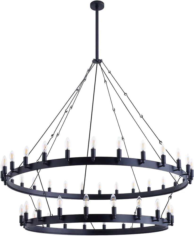 Aiwen 55 inch Farmhouse Black Wagon Wheel Chandelier Light Fixture 48 Lights 2-Tier Peadant Light... | Amazon (US)