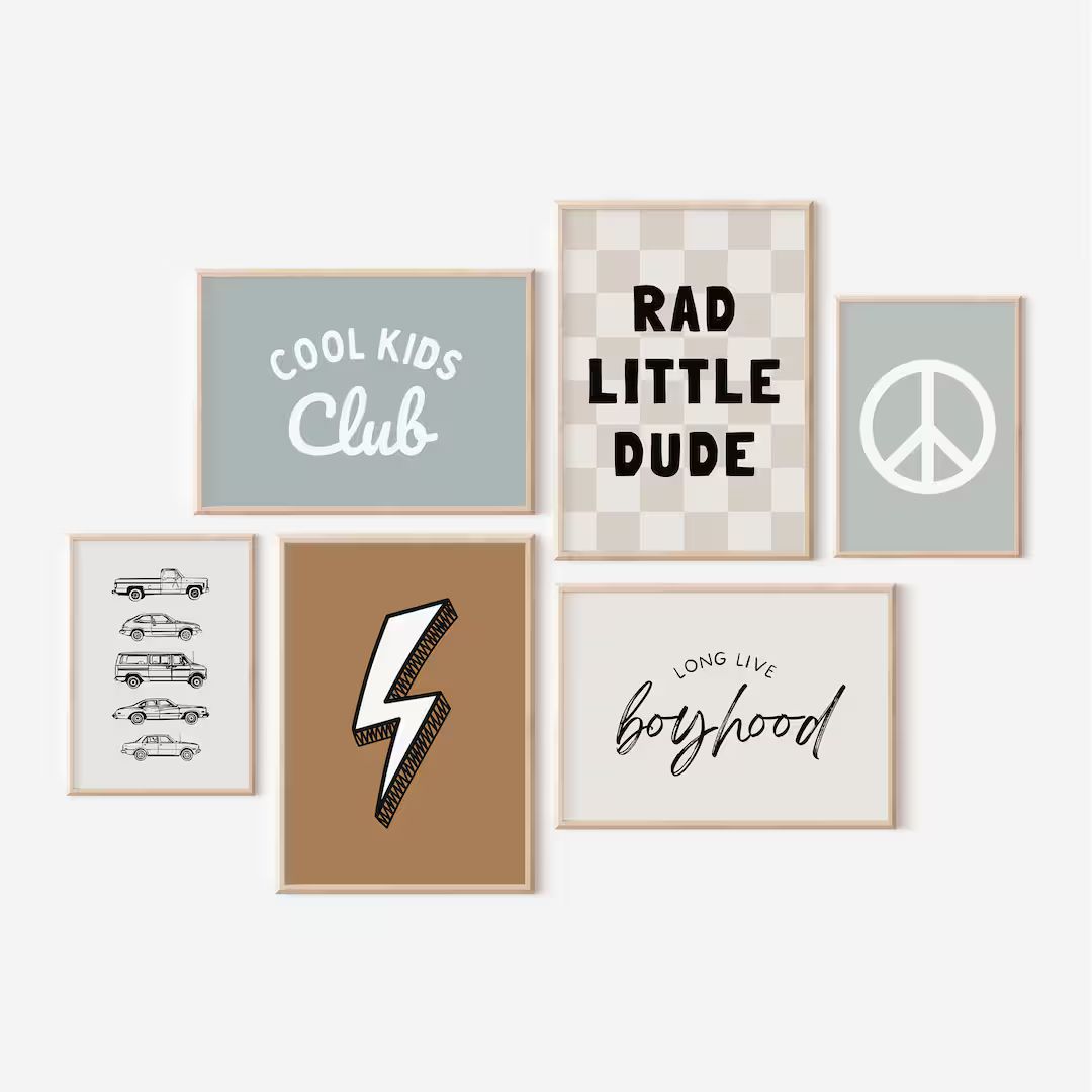 Rad Little Dude Lightning Bolt Gallery Wall Set of 6 Downloadable Prints, Car Vehicle Boy Nursery... | Etsy (US)