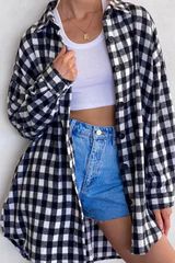 'Caia' Full Size Plaid Oversize Long Shirt (2 Colors) | Goodnight Macaroon