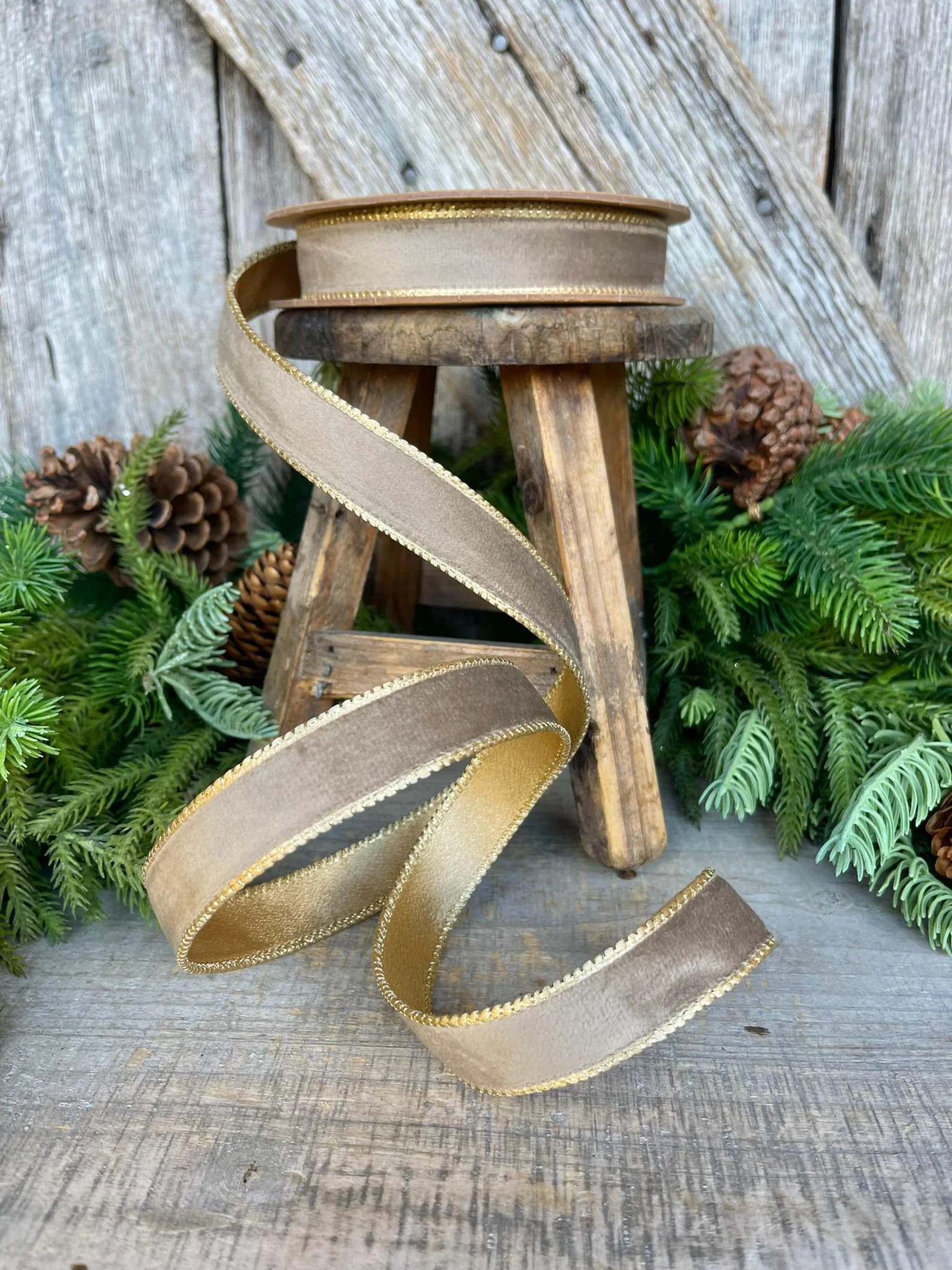 1" Mink Brown Velvet Ribbon, Wired Ribbon, Champagne Gold Velvet Ribbon, Christmas Velvet Ribbon,... | Etsy (US)