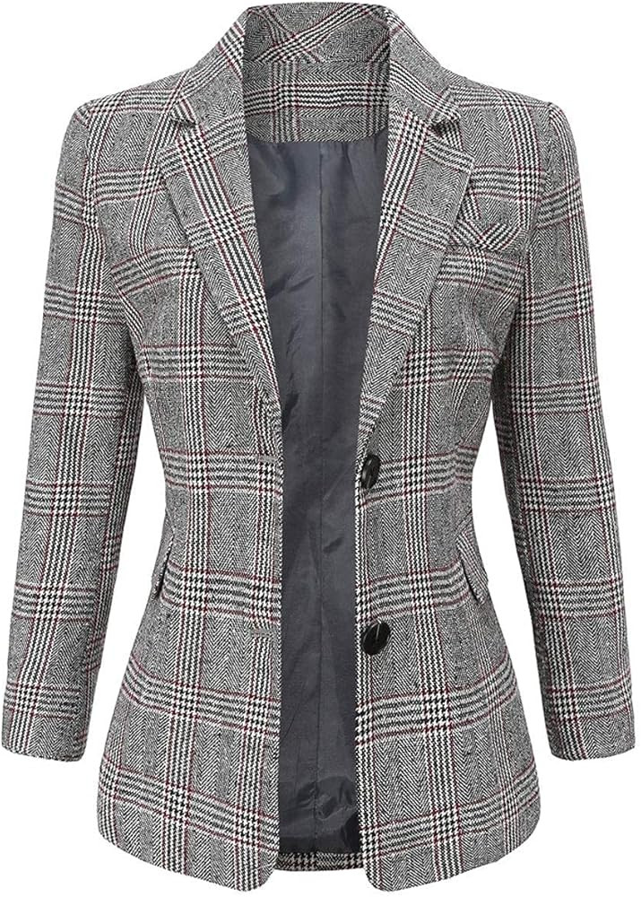 ebossy Women's Notch Lapel 2 Button Boyfriend Blazer Suit Houndstooth Plaid Jacket Coat | Amazon (US)