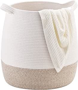 MINTWOOD Design Large 17 x 17 Inches Decorative Woven Cotton Rope Blanket Basket for Living Room,... | Amazon (US)