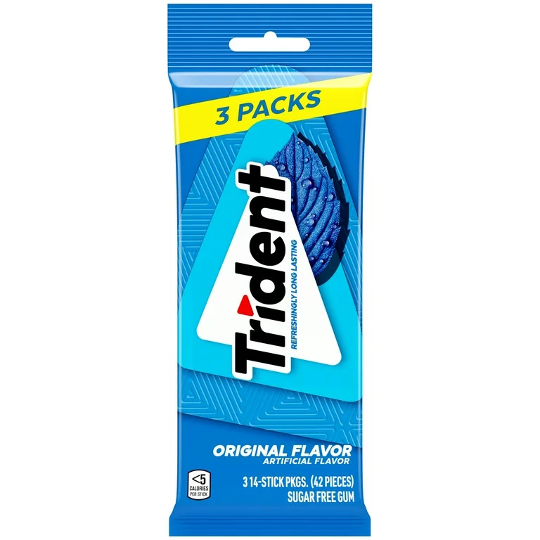 Trident Sugar Free Gum, Original, 3 Packs of 14 Regular Size Pieces (42 Total Pieces) | Walmart (US)