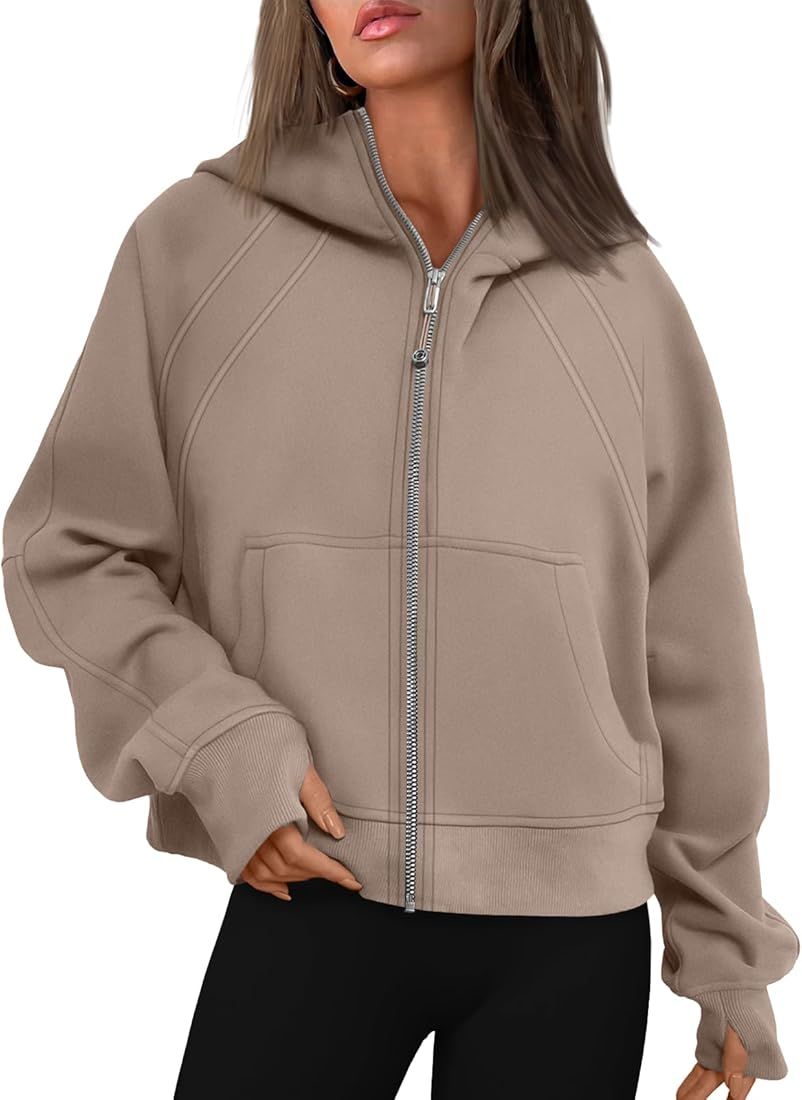 Trendy Queen Womens Zip Up Cropped Hoodies Fleece Full Zipper Sweatshirts Pullover Winter Clothes... | Amazon (US)