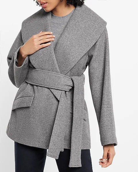 Gray Shawl Lapel Wrap Coat | Express