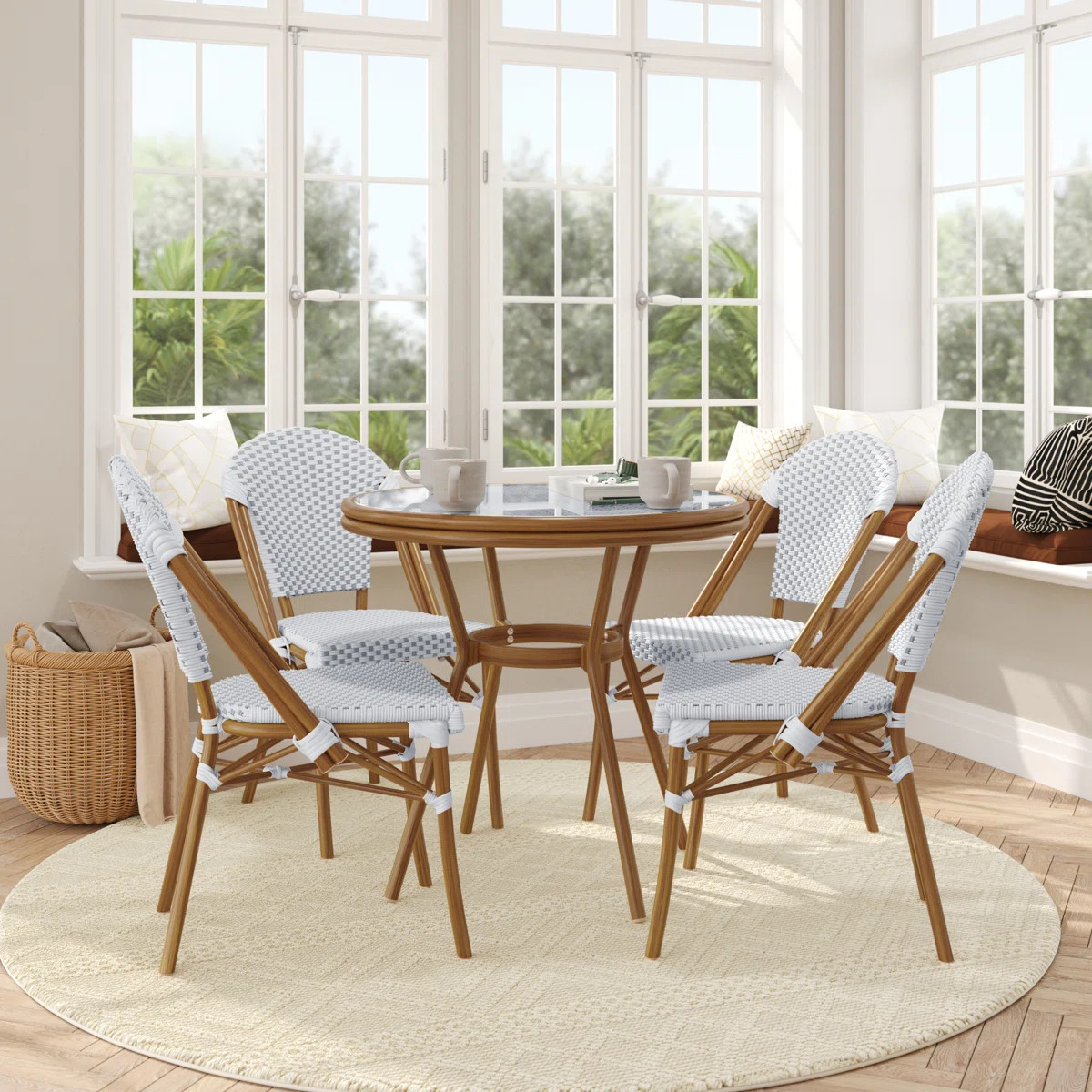 Rylan Indoor/Outdoor Commercial Bistro Set with Table and Four Chairs | Wayfair North America