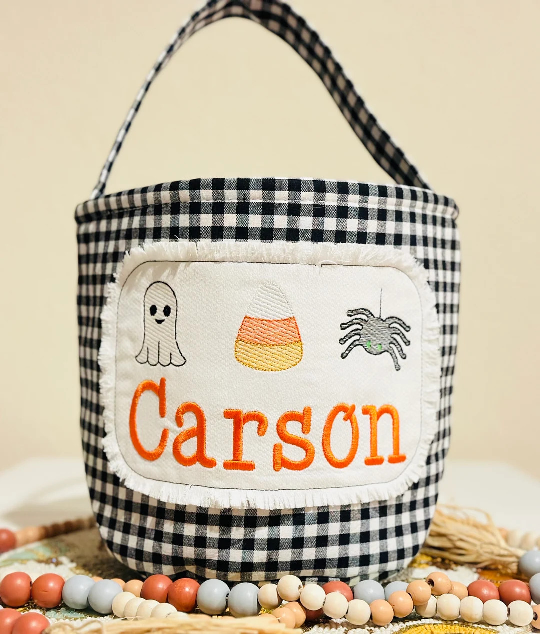Embroidered Kids Halloween Basket with Personalization makes an excellent Halloween Tote Bag for ... | Etsy (US)