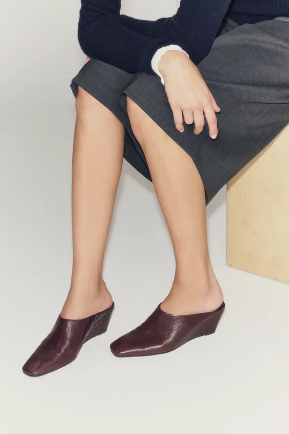 LEATHER WEDGE MULES | Zara US