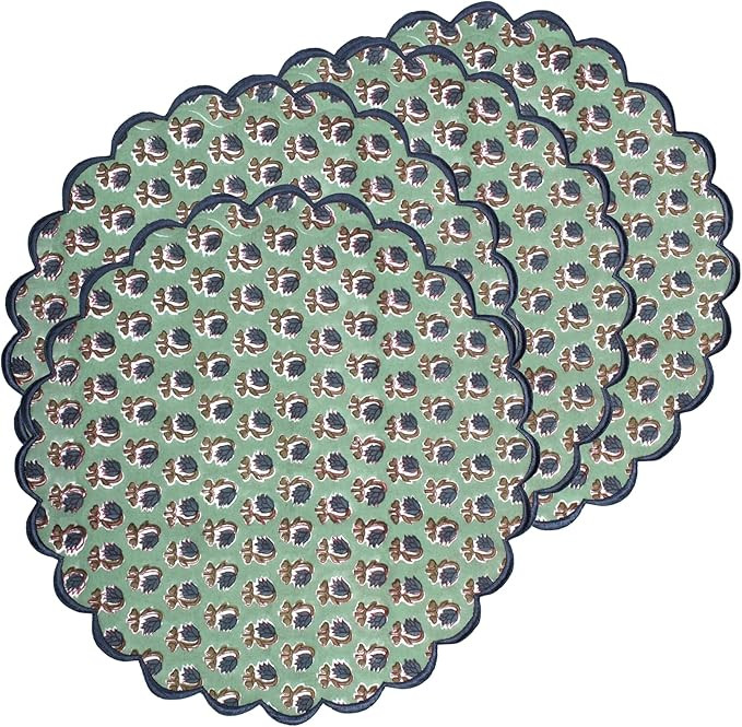 Ridhi Bo-ho Round Place Mat Double Layer Floral Cotton Washable Placemats 15" Round Embroidery Bl... | Amazon (US)