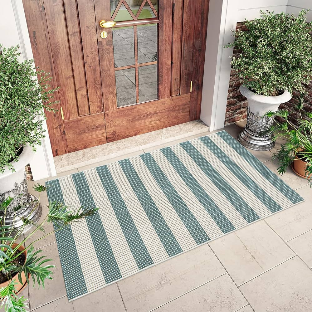 LEEVAN Outdoor Patio Rug 3x5, Washable Striped Front Porch Mat, Spring Colorful Outside Entryway ... | Amazon (US)