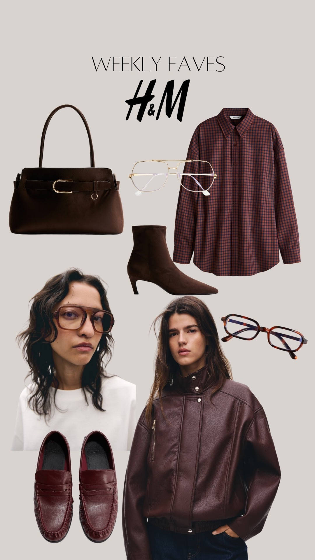 H&M weekly faves! All the burgundy and brown A/W tones 

H&M, autumn outfit, bomber jacket, brown suede bag, red light glasses, burgundy outfit, brown boots 

#LTKwinter #LTKuk #LTKautumn