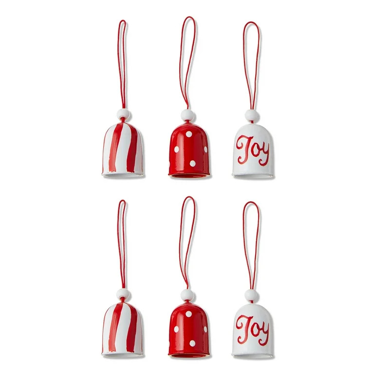 Red and White Mini Bell Christmas Ornaments, 6 Count, by Holiday Time | Walmart (US)
