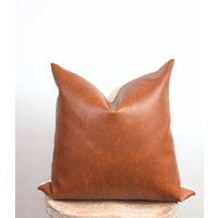 Faux Leather Pillow Cover | Farmhouse Cognac Modern Cover| Navis | Etsy (US)
