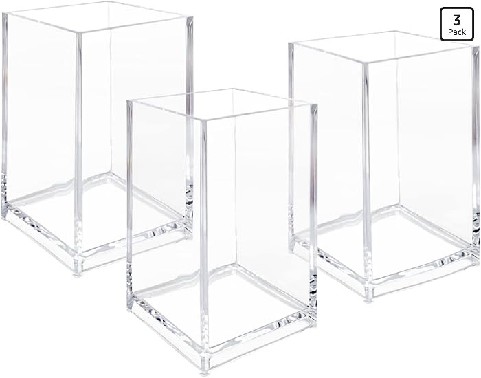 Newkita 3 Pack Clear Acrylic Cosmetic Pencil Pen Holder Cup, Clear Makeup Brush Holder, Desk Acry... | Amazon (US)