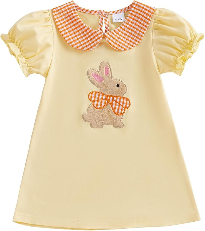 Toddler Baby Girl Easter Outfit Fly/Short Sleeve Bunny Embroidery A-Line Dresses Kids Summer Clot... | Amazon (US)