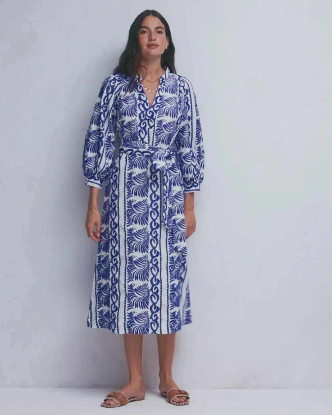 Octavia Cotton Dress-Blue Ivory Embroidery | Boden (US)