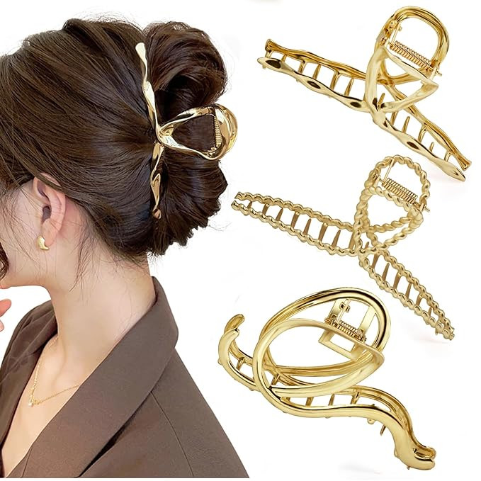 Mehayi 3 PCS Metal Large Hair Claw Clips for Thick Heavy Hair, Big Non-Slip Hair Catch Barrette J... | Amazon (US)