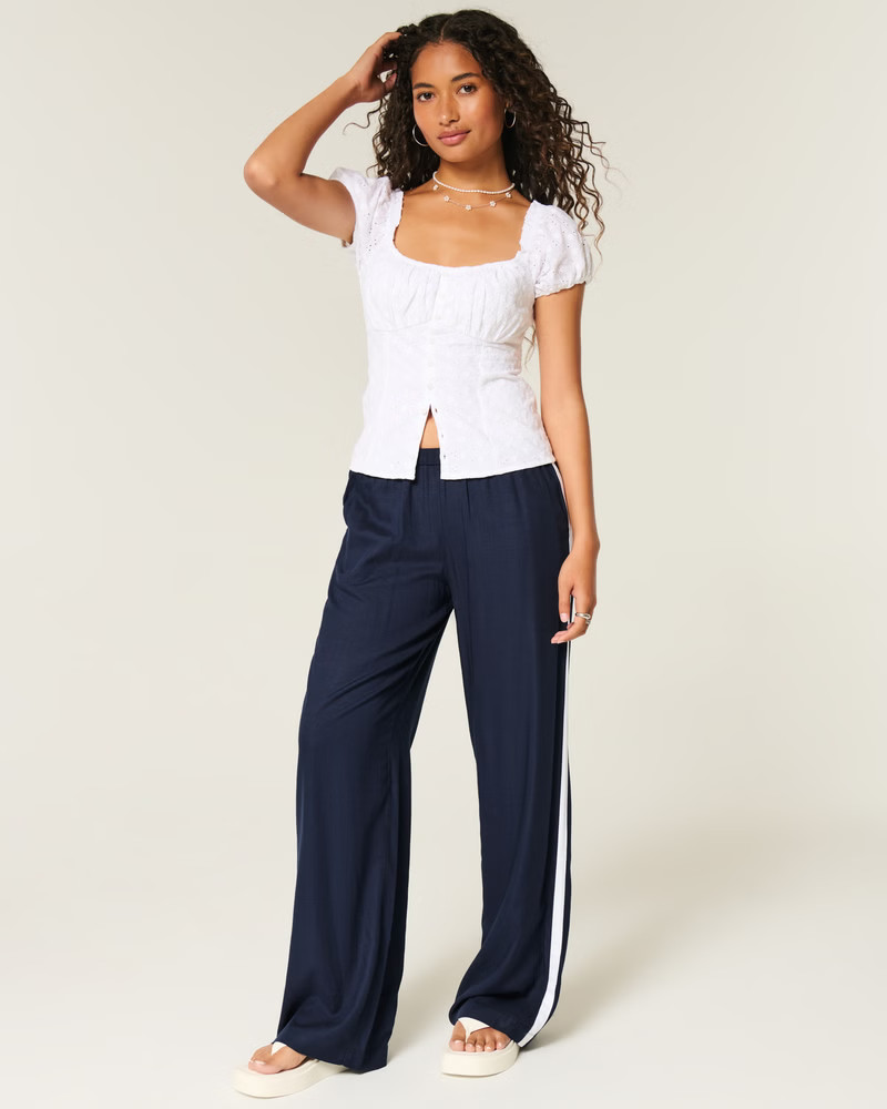 Linen-Blend Pull-On Baggy Pants | Hollister (US)
