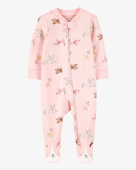 Baby Girl Dog Print 2-Way Zip Cotton Sleep & Play Pajamas - Pink | Carter's Inc