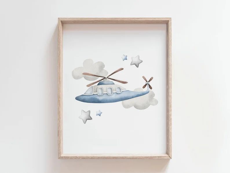 Watercolor Airplane Wall Art, Set of 4, Boy Nursery Decor, Airplane Name Sign, Personalized Plane... | Etsy (US)