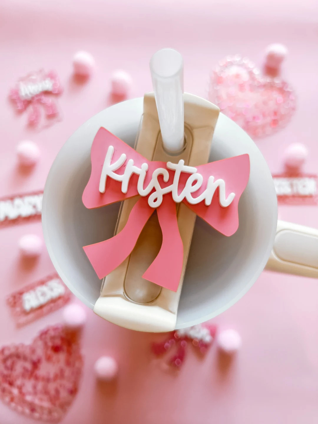 Bow Tumbler Personalized Name Tag, Personalized Name Tag for Stanley Lid, Name for Tumbler Lid, V... | Etsy (US)